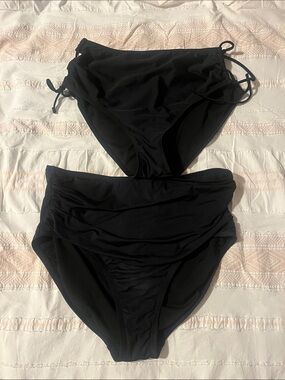 Black High Waisted Bikini Bottoms - Adjustable Sides